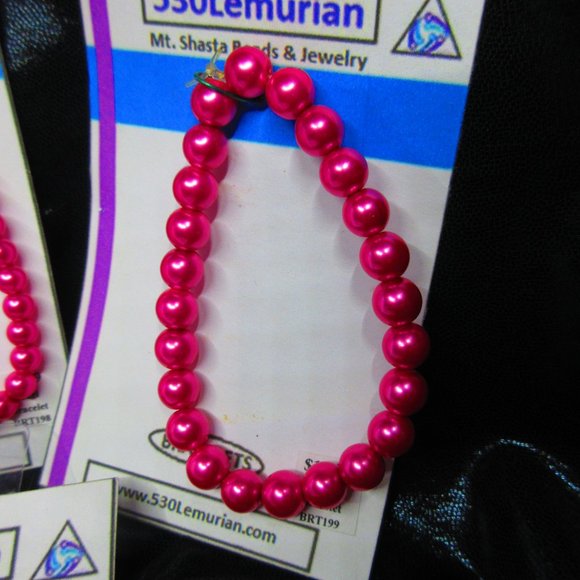 Pink Glass Pearl 7" Stretchy Bracelet Lot Of 4 Different Bracelets - Picture 4 of 5